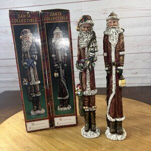 Set 2 Windsor Christmas Collection Pencil Santa with Stocking Figurine 12" Tall